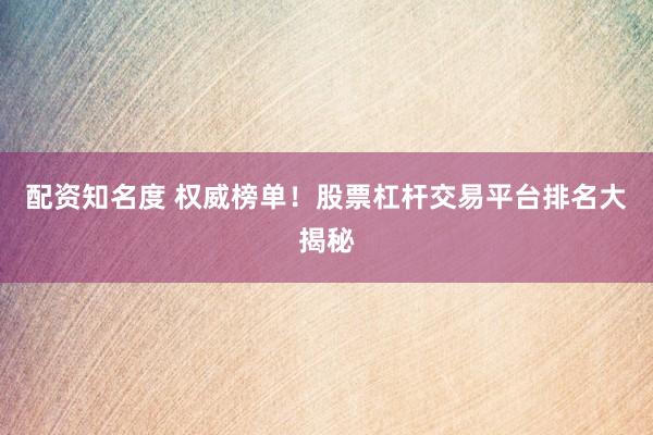 配资知名度 权威榜单！股票杠杆交易平台排名大揭秘
